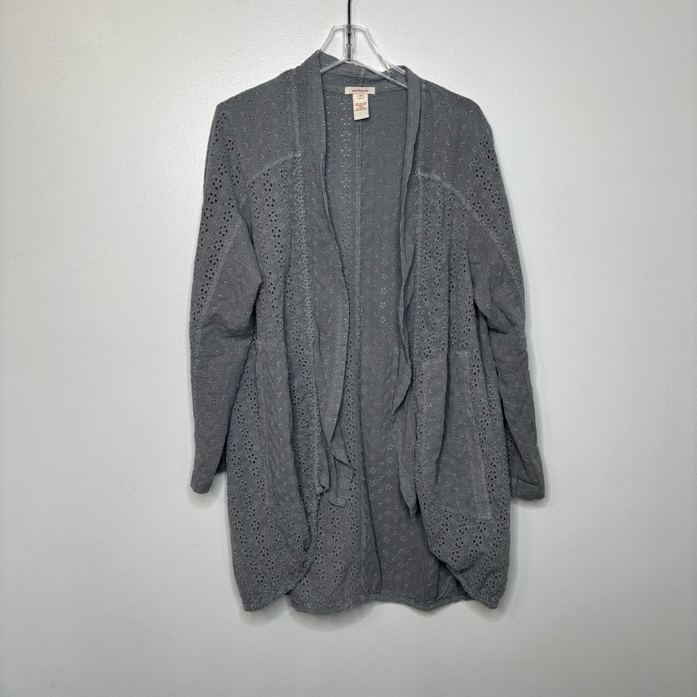 Sundance Eyelet Open Front Cardigan Women’s Medium Gray Longline
